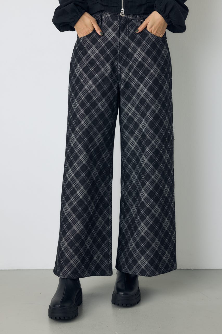 デニムチェックバギーパンツ BLK S