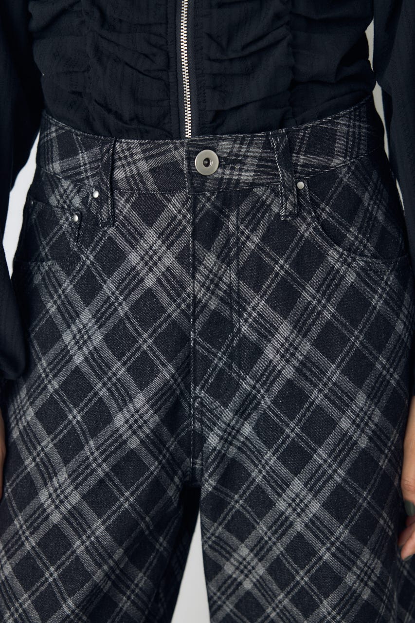 デニムチェックバギーパンツ BLK S