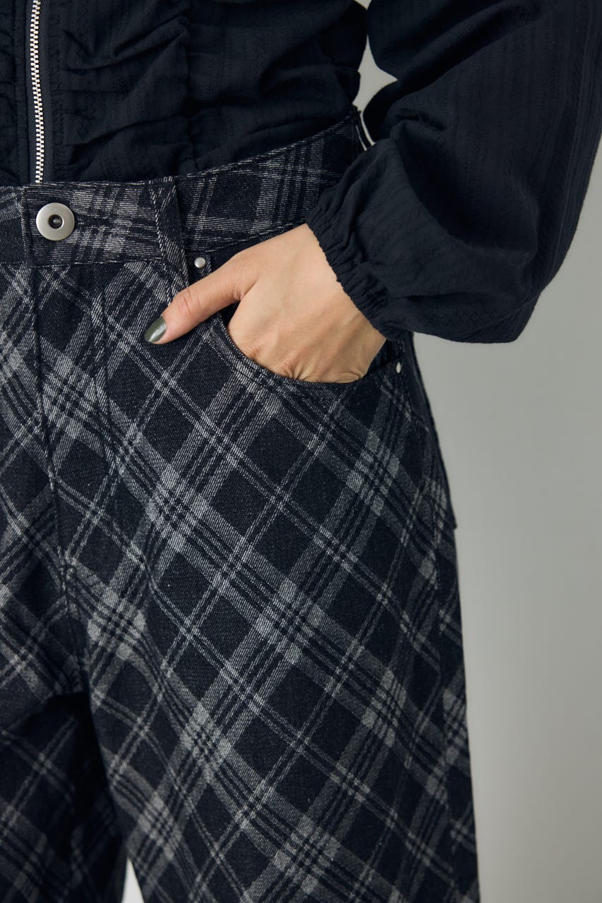 デニムチェックバギーパンツ BLK S