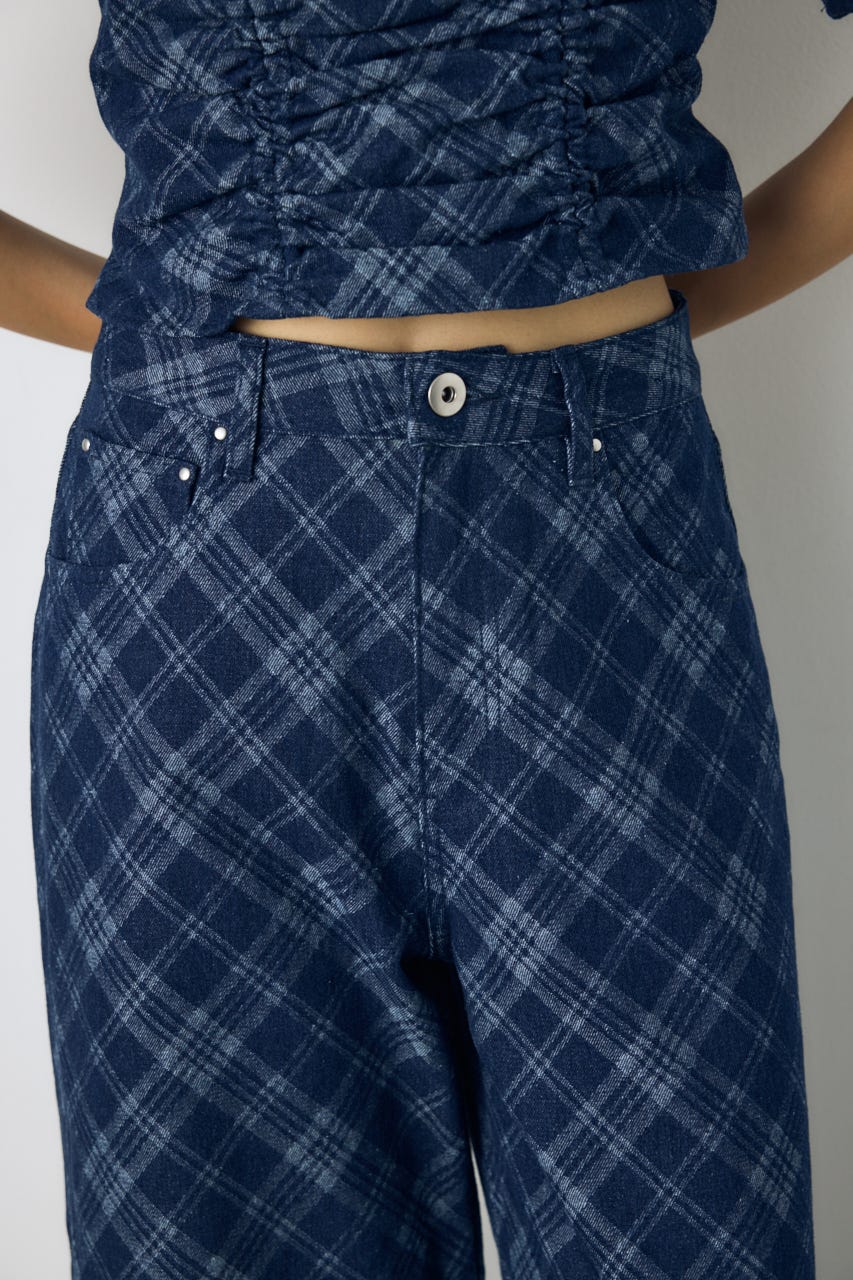 デニムチェックバギーパンツ BLU M