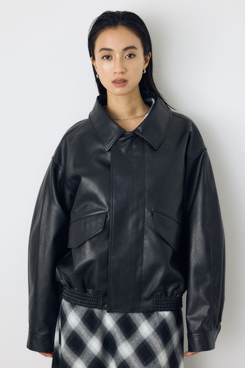 フェイクレザー/スエード2WAYファー付ブルゾン BLK S