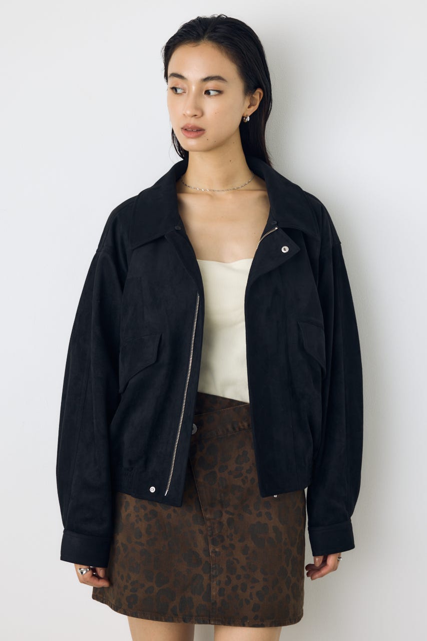 【AW先行アイテム】フェイクレザー/スエード2WAYファー付ブルゾン M/BLK S