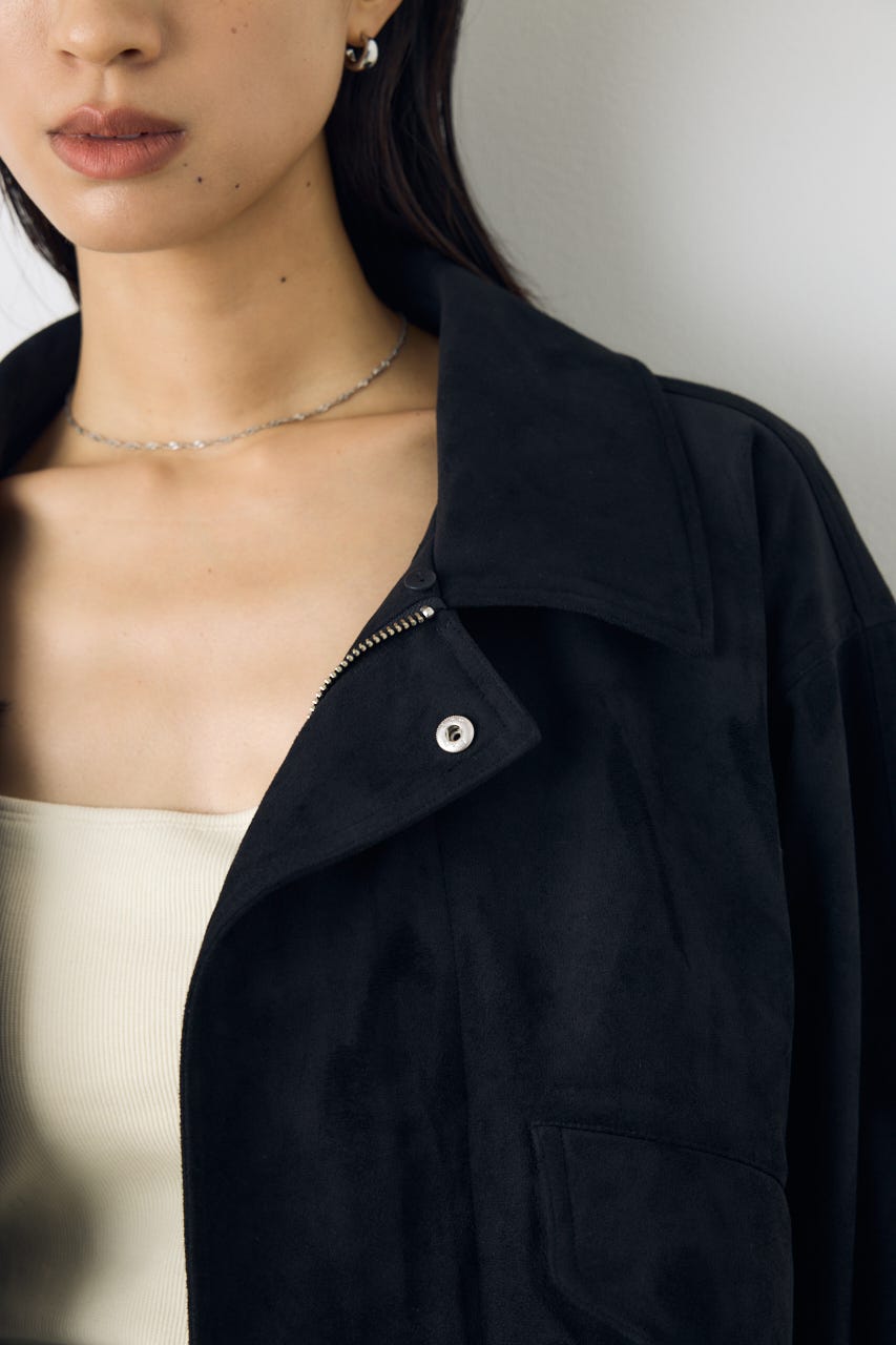 【AW先行アイテム】フェイクレザー/スエード2WAYファー付ブルゾン M/BLK S