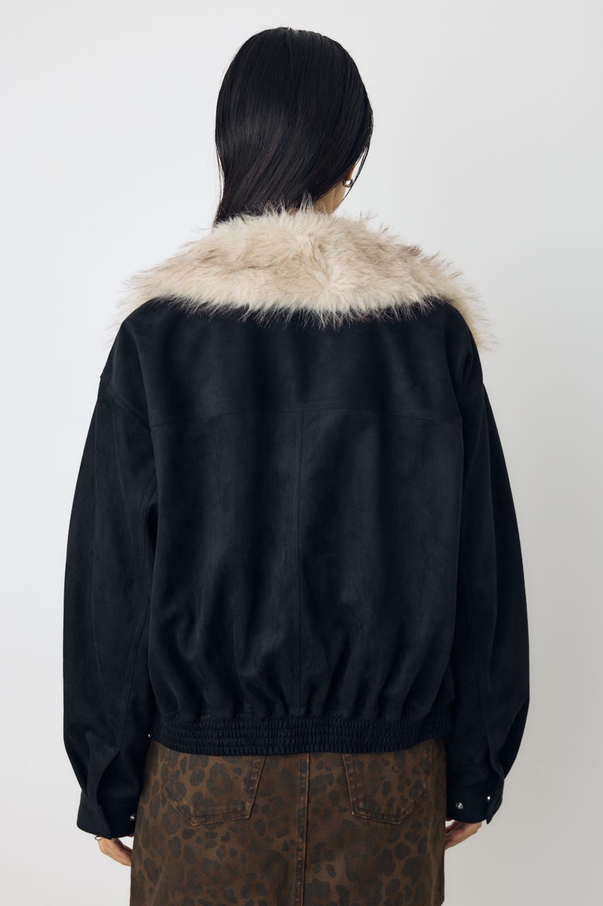 【AW先行アイテム】フェイクレザー/スエード2WAYファー付ブルゾン M/BLK S