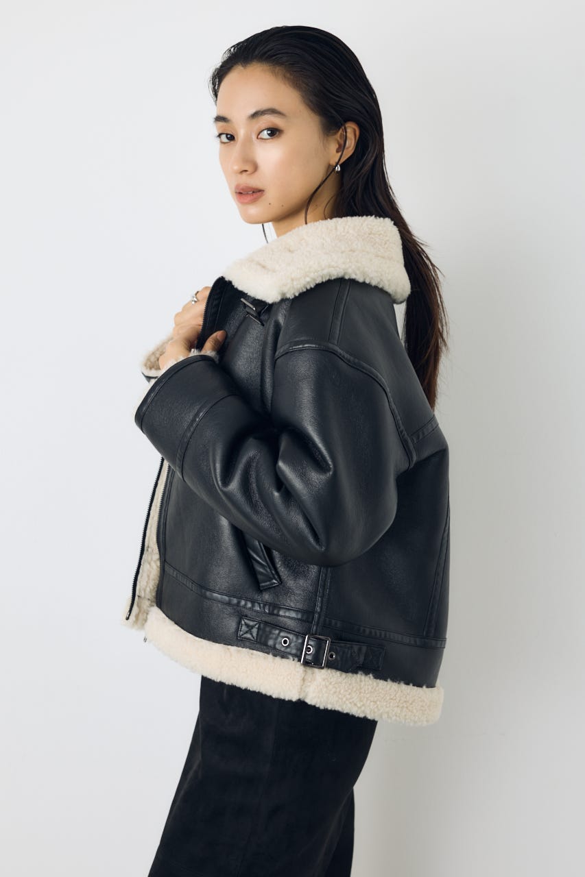 【AW先行アイテム】【着丈バリエ】フェイクムートンB-3ブルゾン BLK S