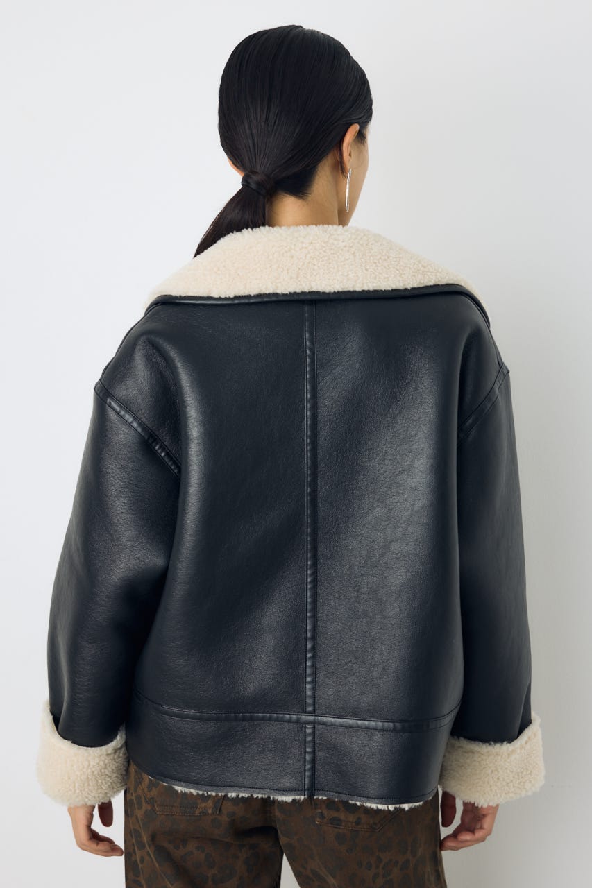 【AW先行アイテム】フェイクムートンボアライダースジャケット BLK M
