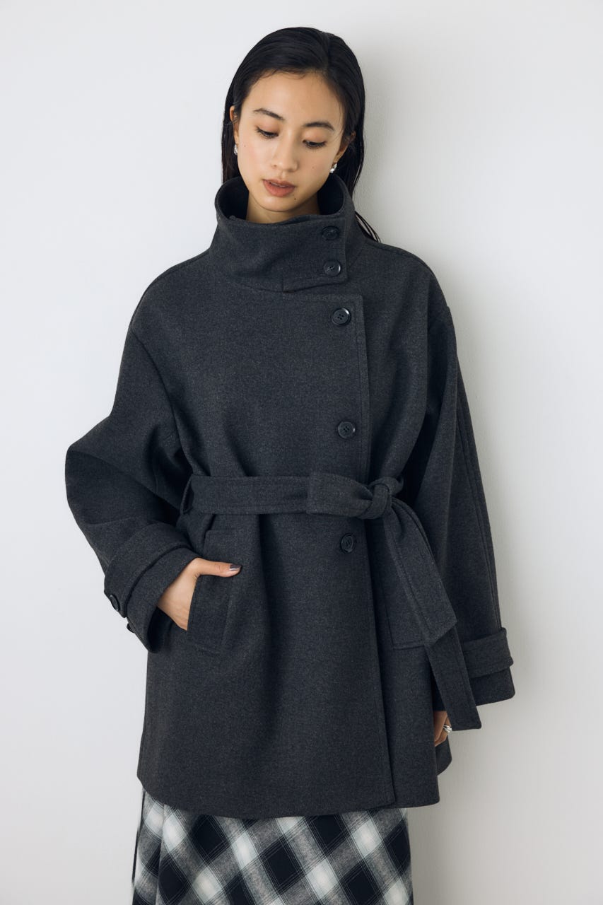 【AW先行アイテム】B-HEAT スタンドカラーミドルコート C.GRY M