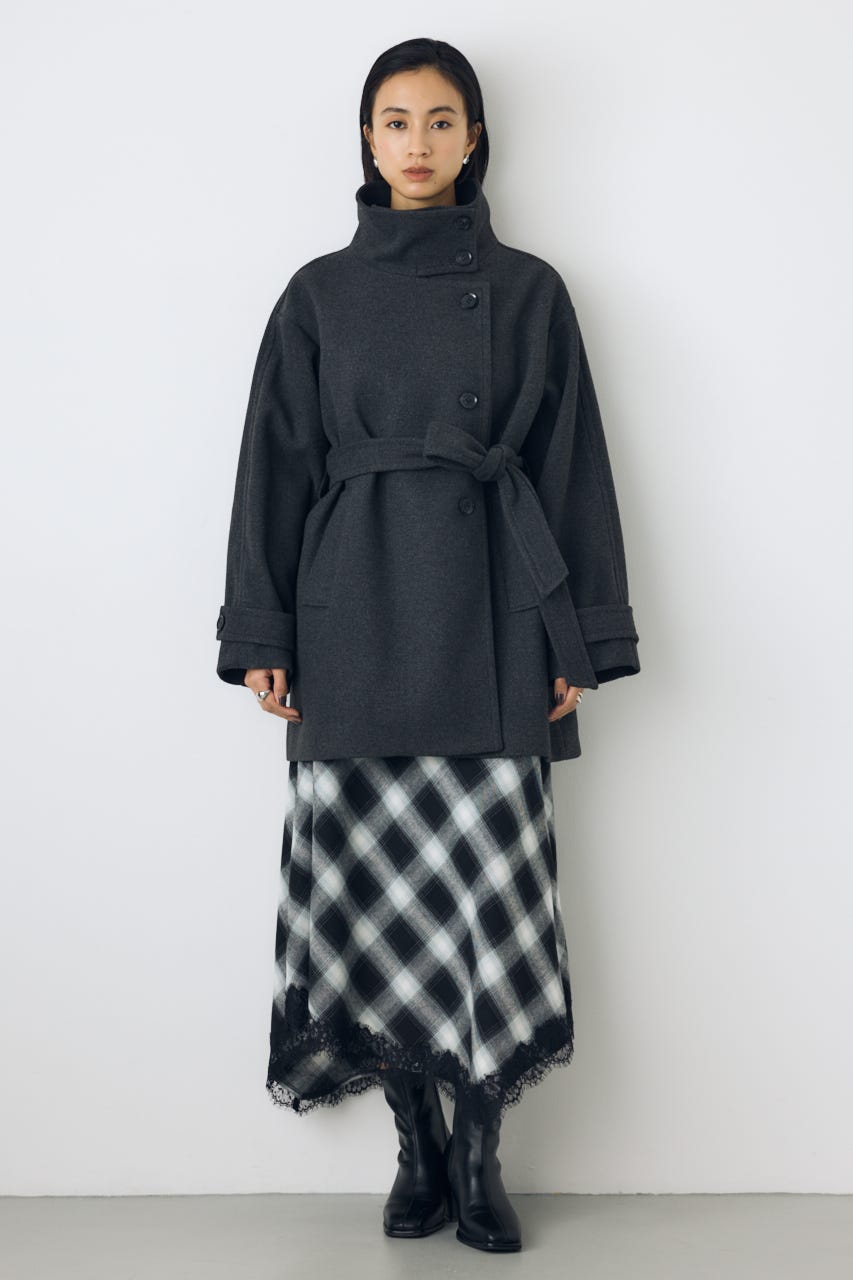 【AW先行アイテム】B-HEAT スタンドカラーミドルコート C.GRY M