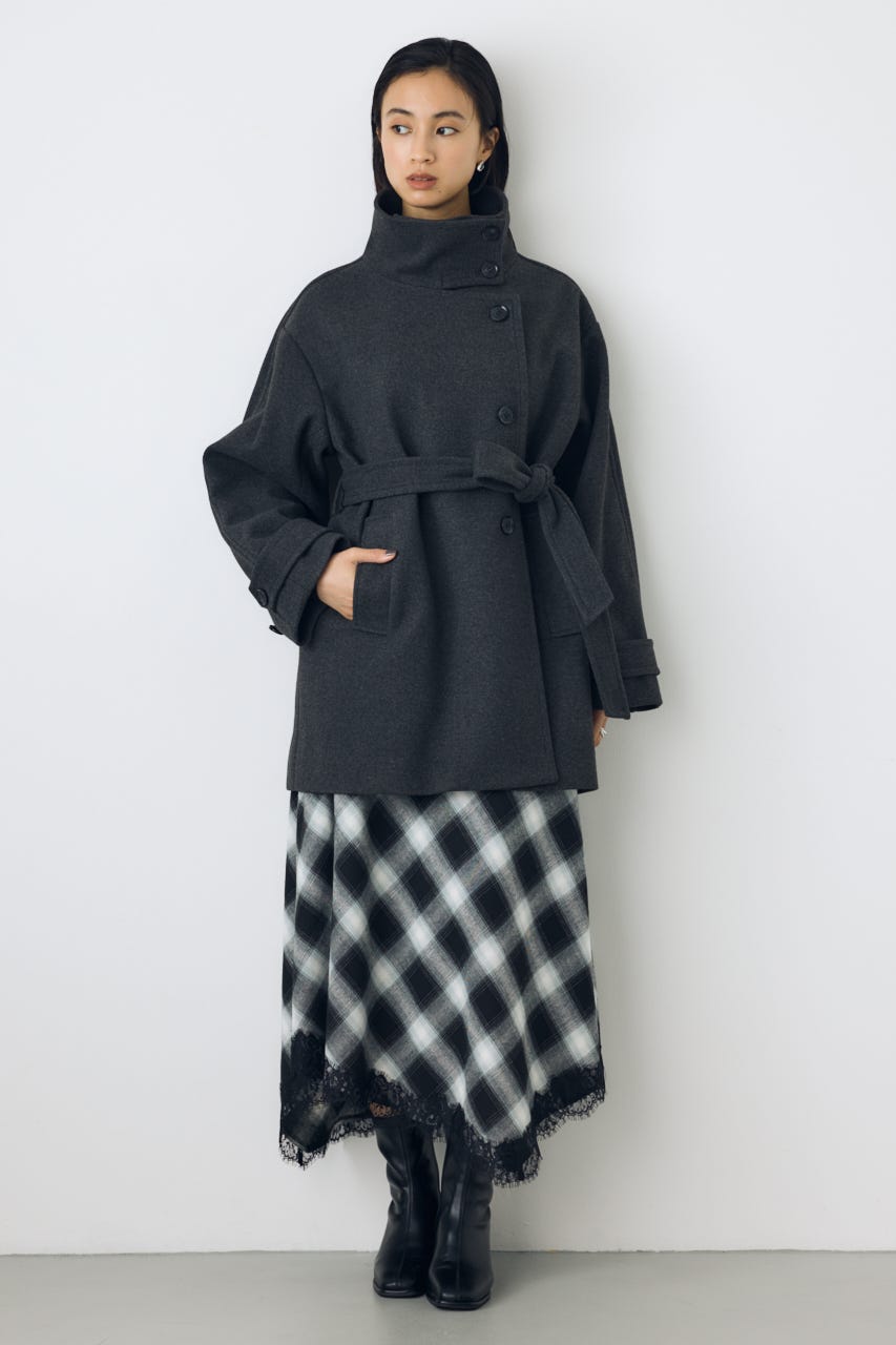 【AW先行アイテム】B-HEAT スタンドカラーミドルコート C.GRY M