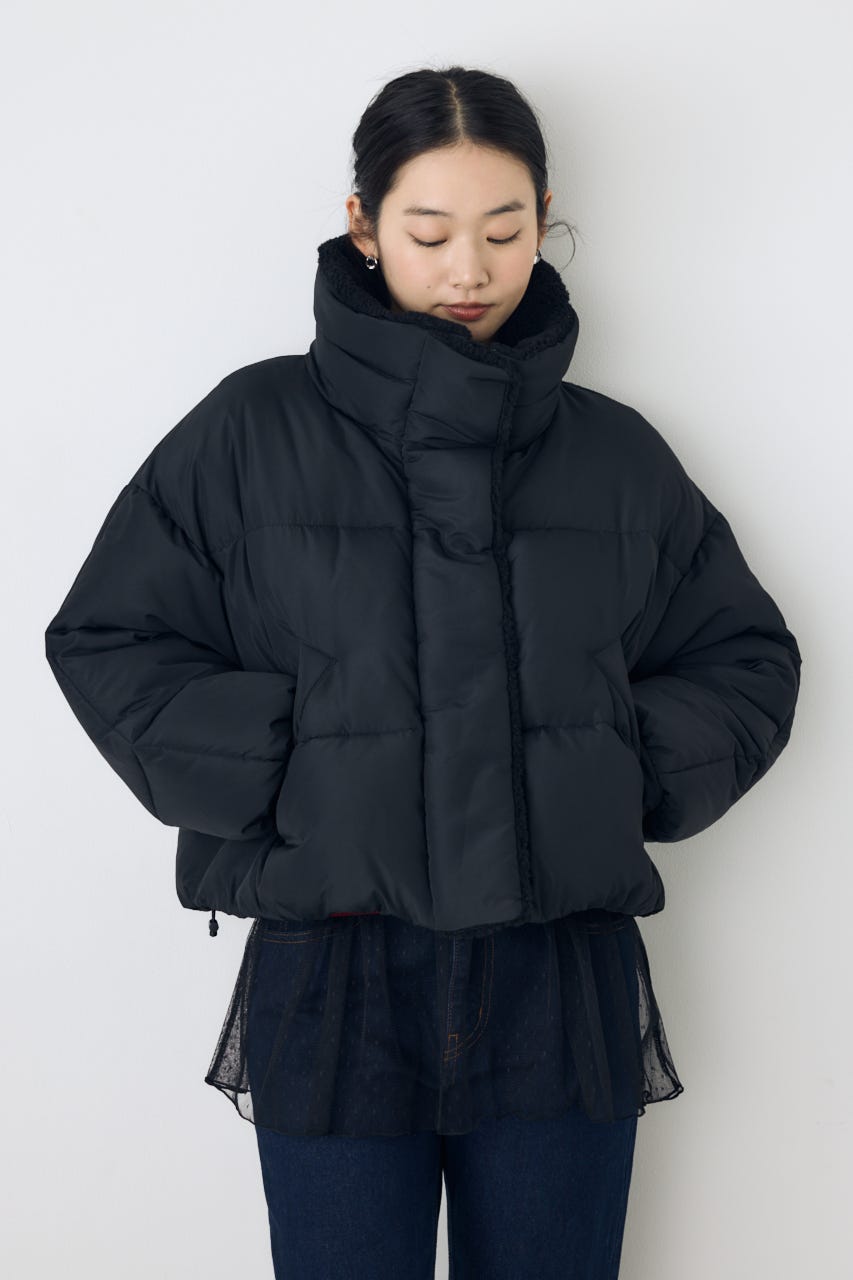 【AW先行アイテム】ボアスタンドカラー中綿コート BLK S