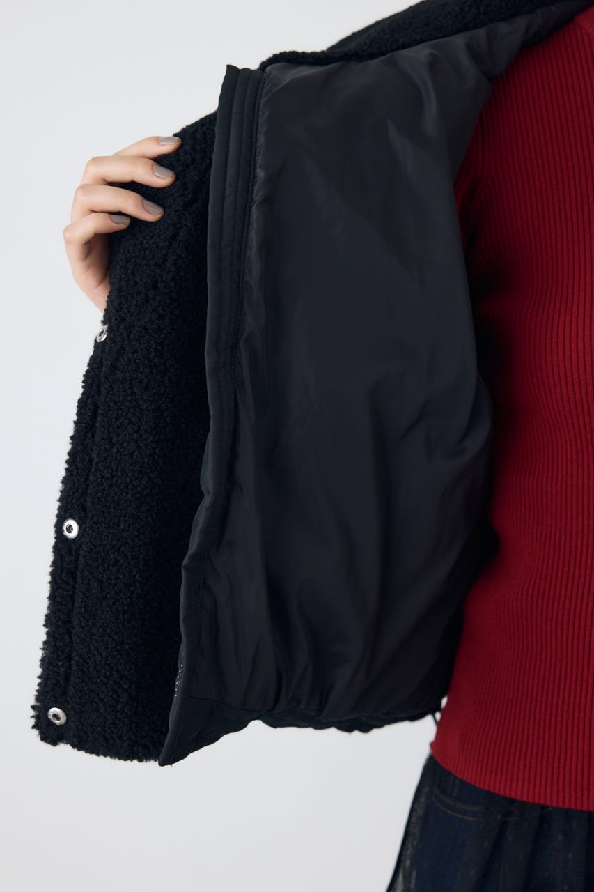 【AW先行アイテム】ボアスタンドカラー中綿コート BLK S