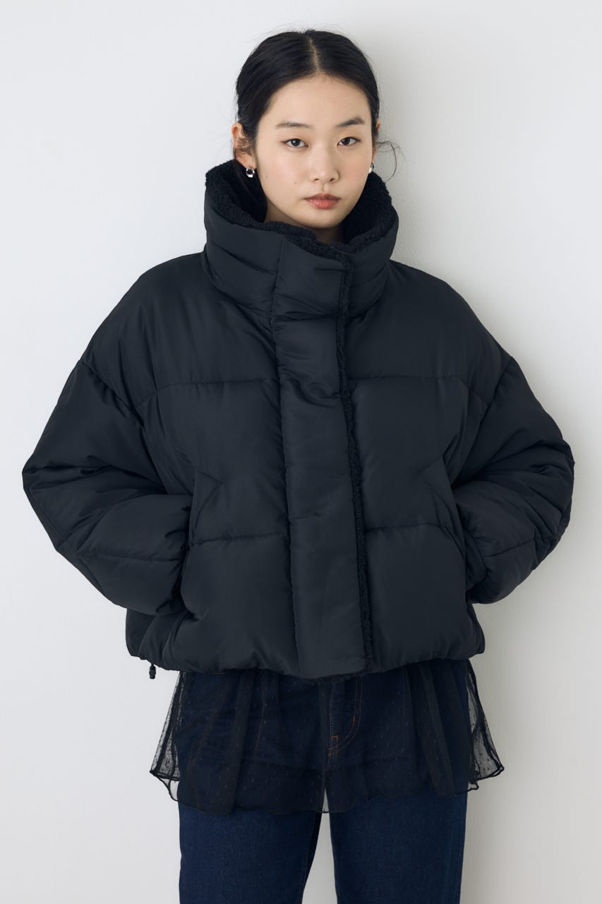 【AW先行アイテム】ボアスタンドカラー中綿コート BLK S