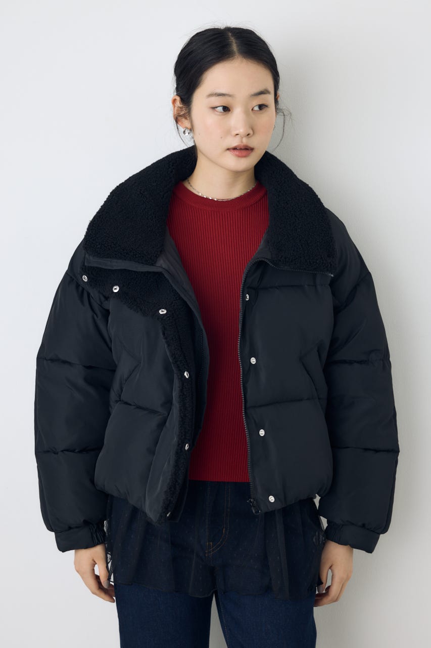【AW先行アイテム】ボアスタンドカラー中綿コート BLK S
