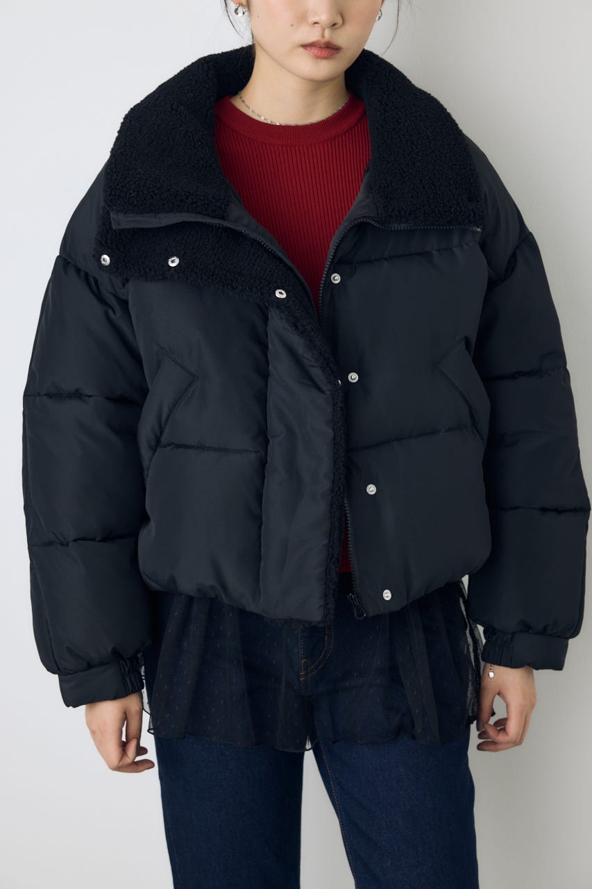 【AW先行アイテム】ボアスタンドカラー中綿コート BLK S