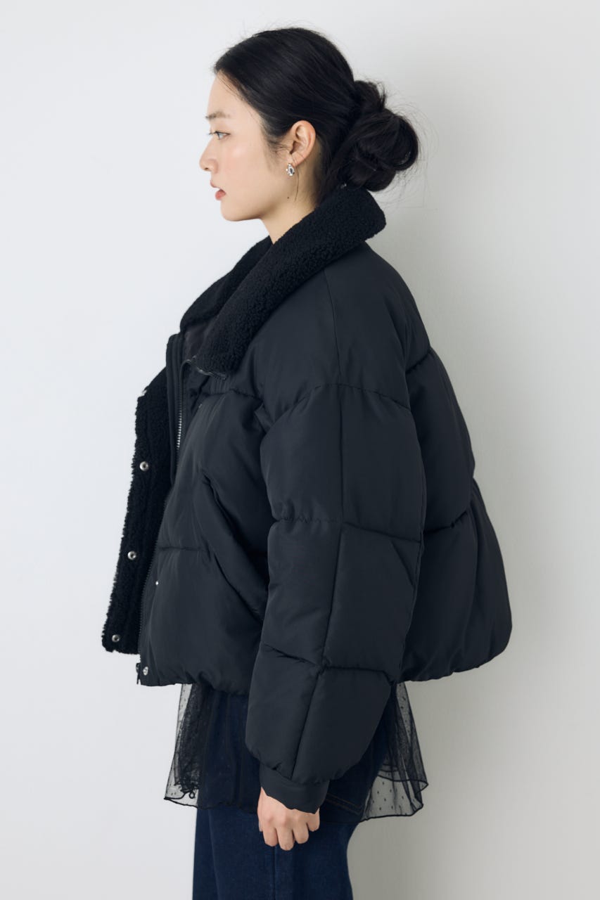 【AW先行アイテム】ボアスタンドカラー中綿コート BLK S