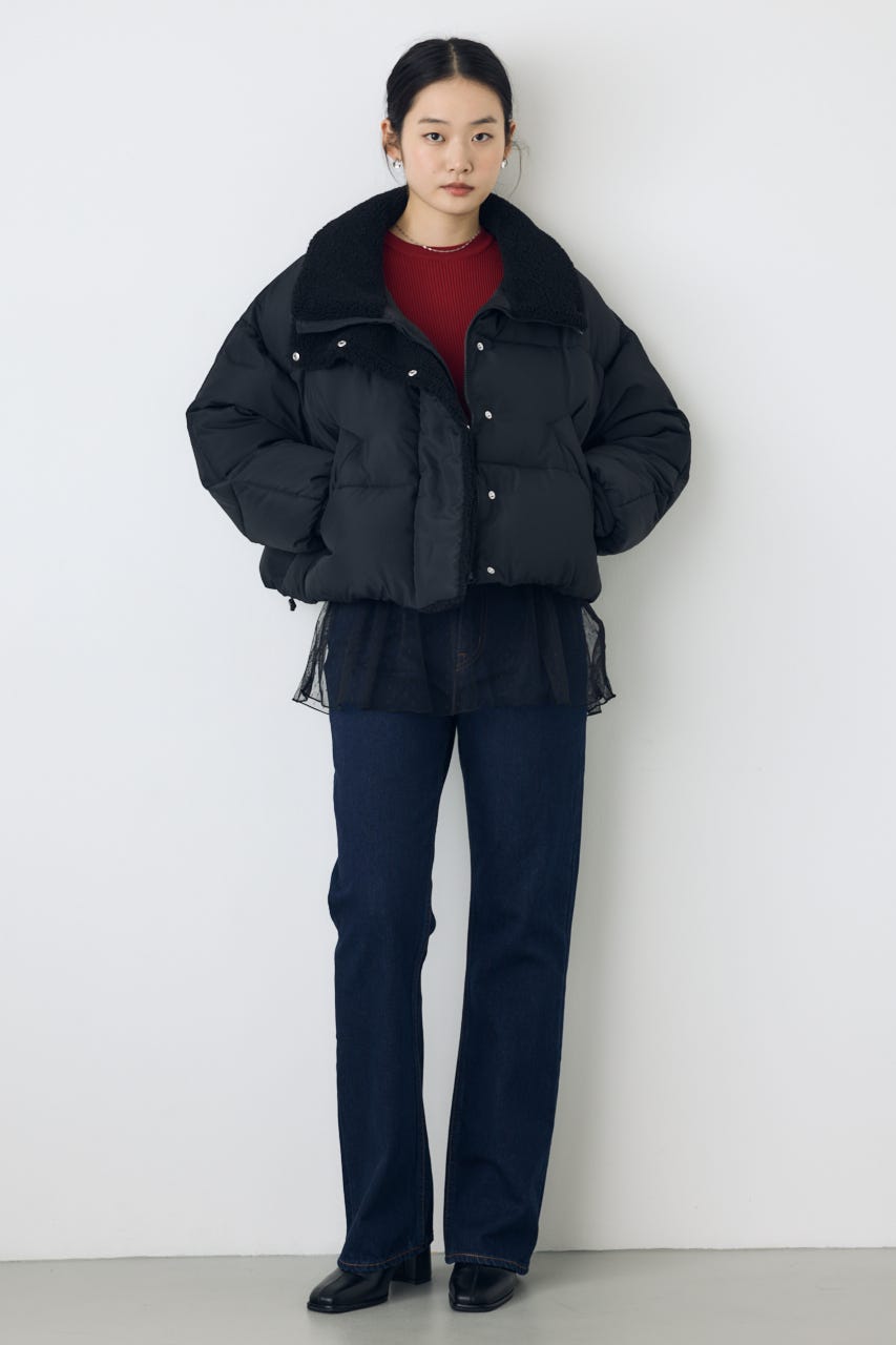 【AW先行アイテム】ボアスタンドカラー中綿コート BLK S