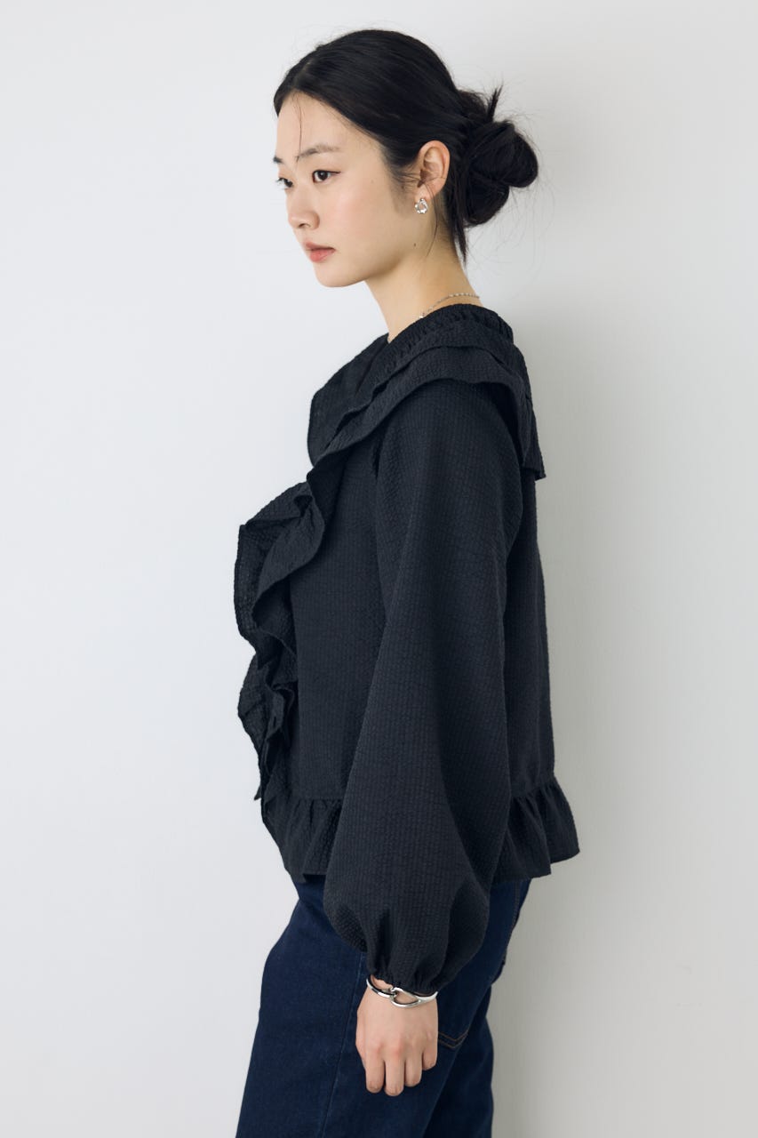 フロントホックラッフルブラウス BLK FREE