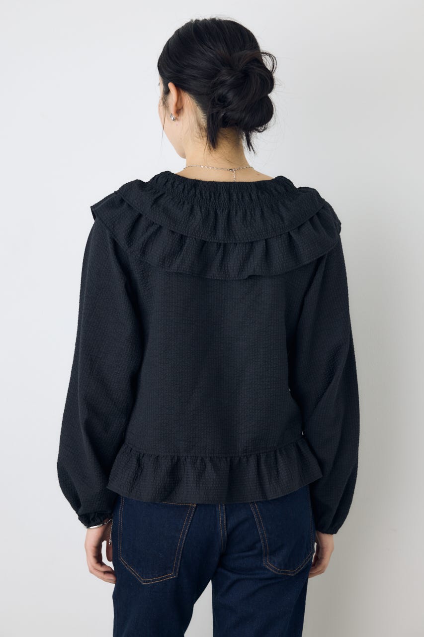 フロントホックラッフルブラウス BLK FREE