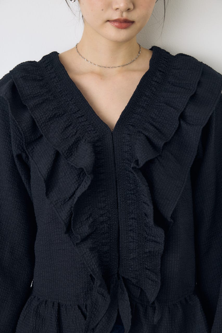 フロントホックラッフルブラウス BLK FREE