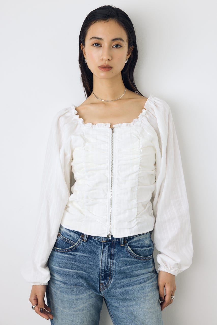 2WAYオフショルダブルジップドビーブラウス O/WHT FREE