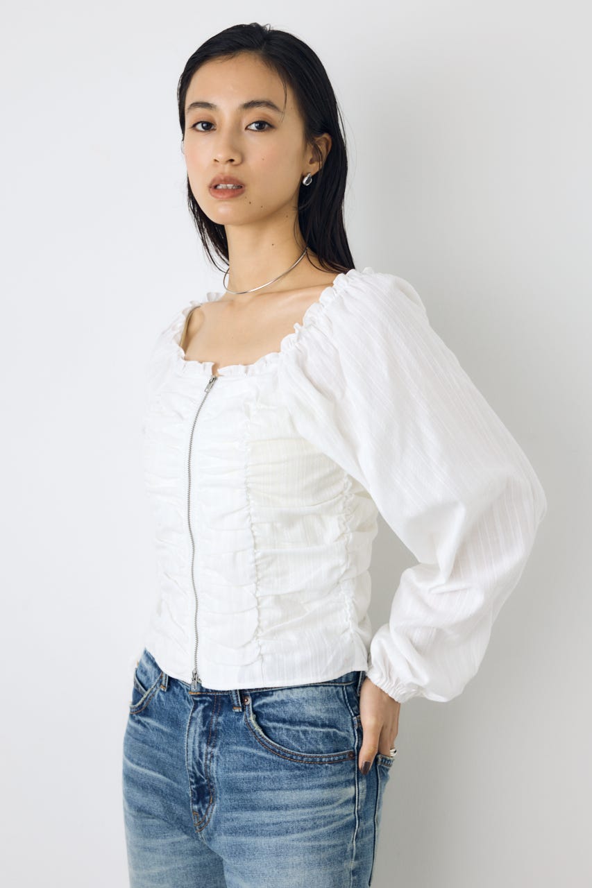 2WAYオフショルダブルジップドビーブラウス O/WHT FREE