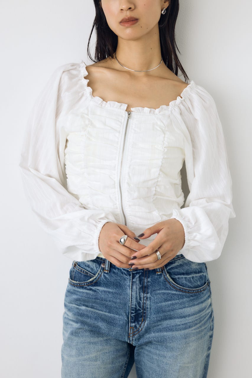 2WAYオフショルダブルジップドビーブラウス O/WHT FREE