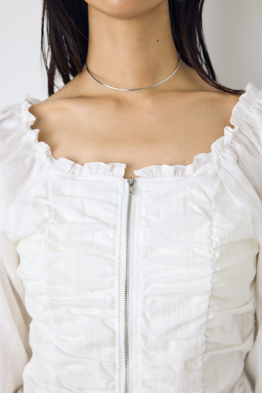 2WAYオフショルダブルジップドビーブラウス O/WHT FREE