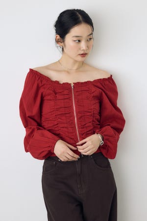 2WAYオフショルダブルジップドビーブラウス