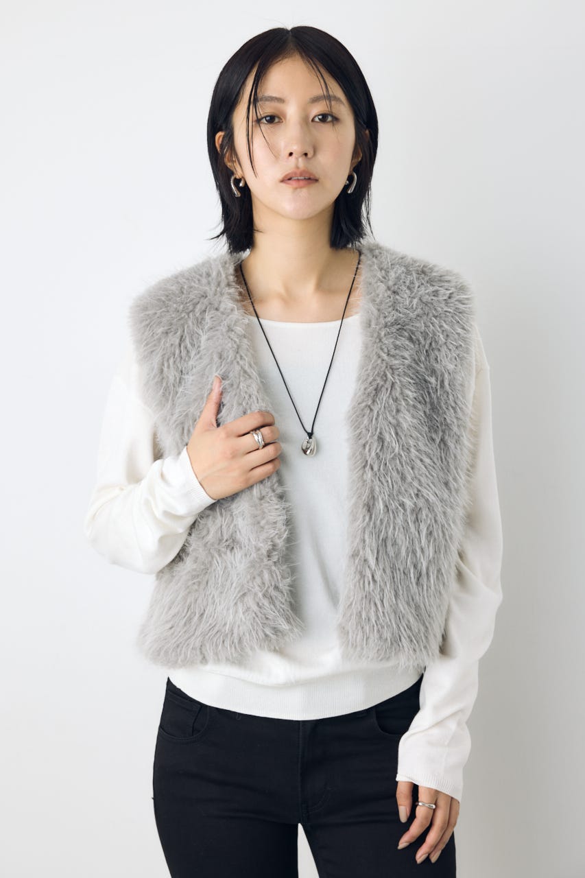 【AW先行アイテム】【着丈バリエ】ミックスファーベスト GRY M