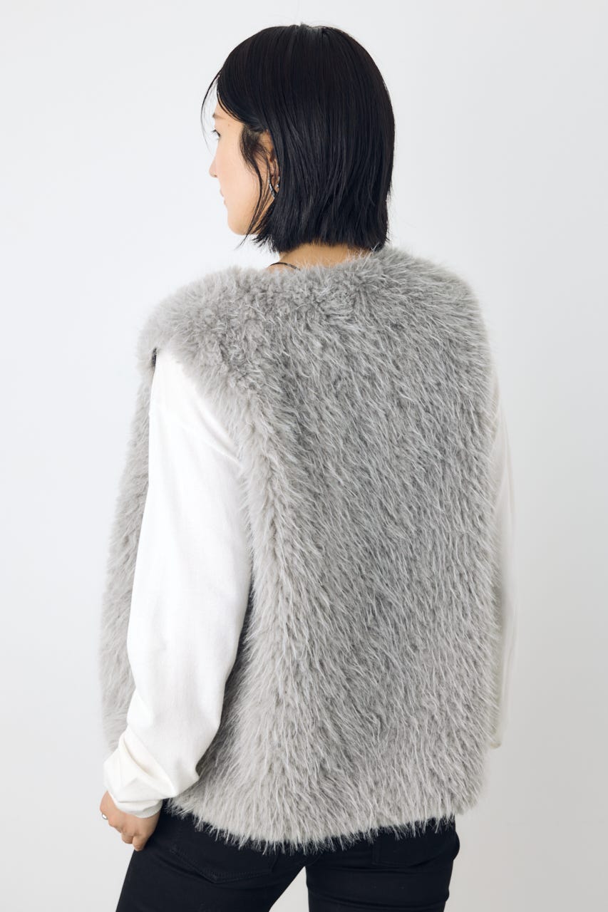 【AW先行アイテム】【着丈バリエ】ミックスファーベスト GRY M