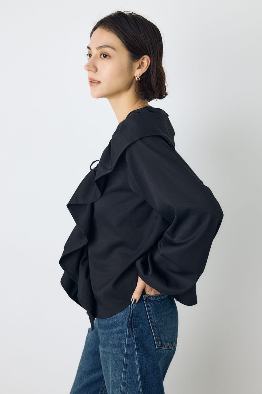 レースアップラッフルブラウス BLK FREE