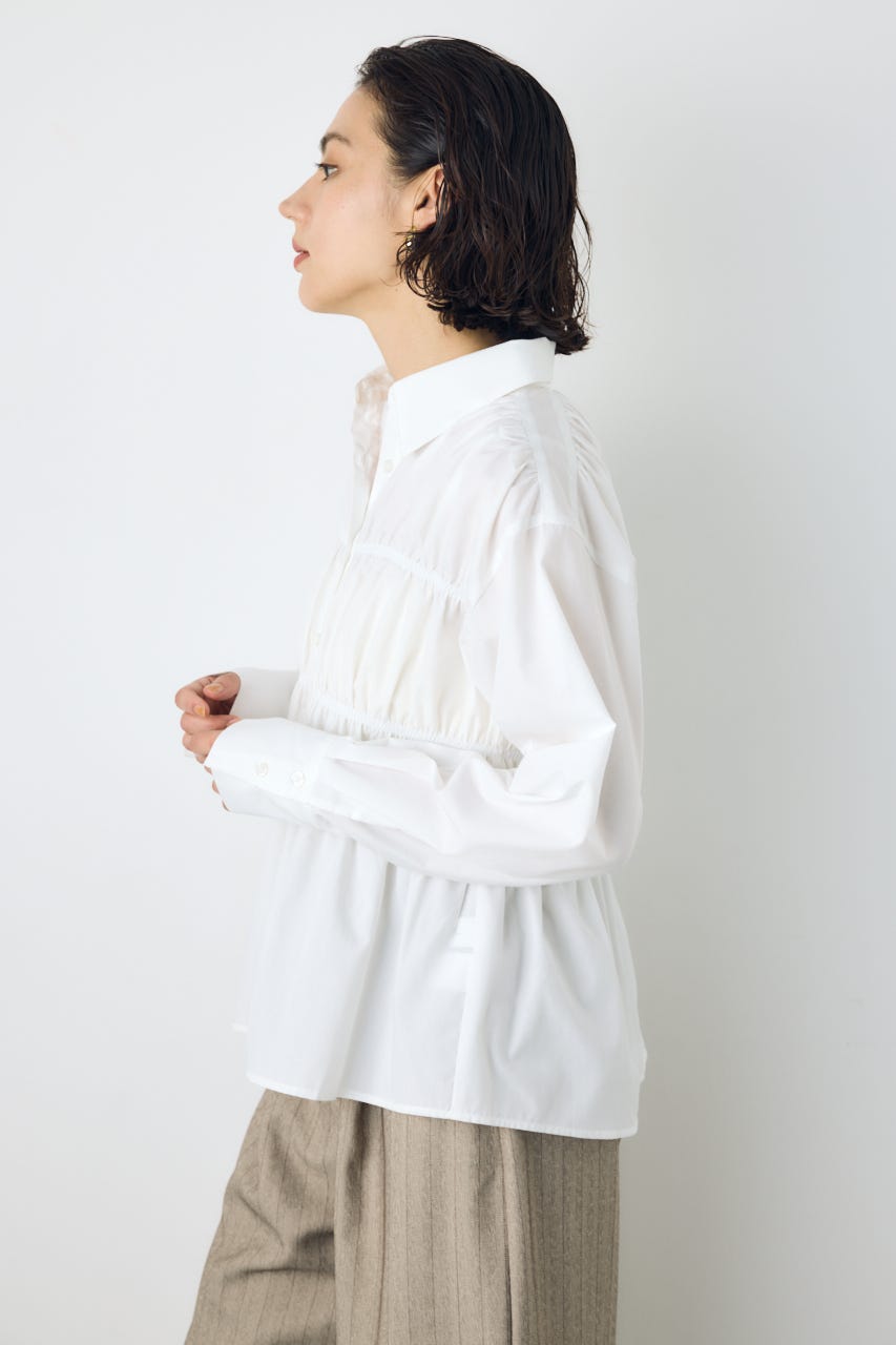 シャーリングデザイン長袖シャツ O/WHT FREE