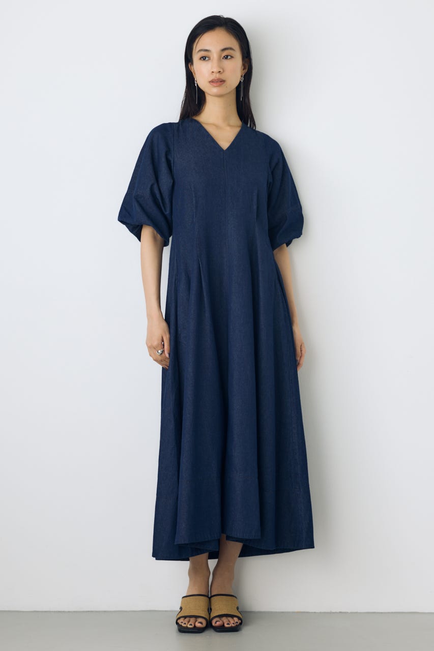 エムズグレイシー❤️ネイビー 半袖 フレアワンピース AZUL BY MOUSSY | パフスリーブフレアワンピース (ワンピース(ロング