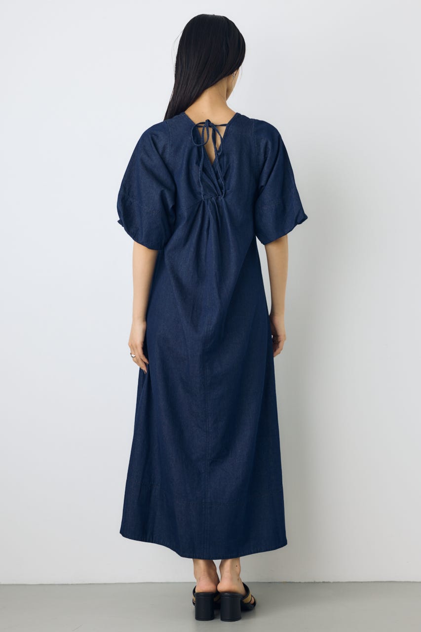 パフスリーブフレアワンピース BLU M