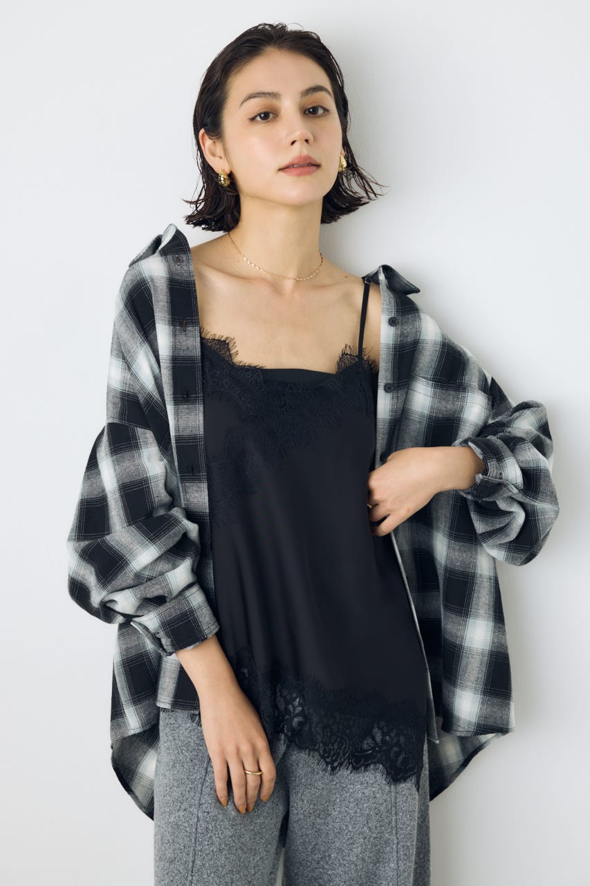 【着丈バリエ】レースサテンアシメキャミソール BLK S