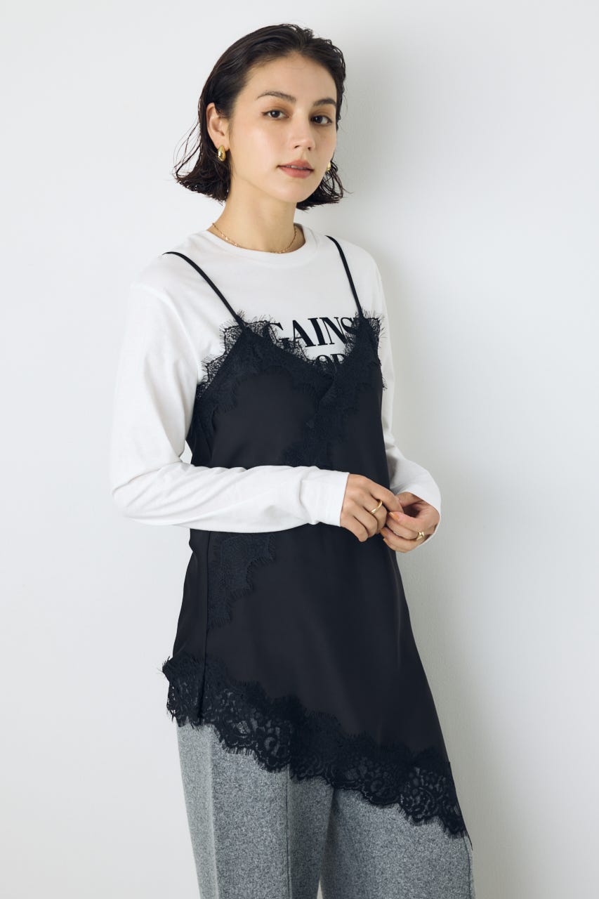 【着丈バリエ】レースサテンアシメキャミソール BLK S