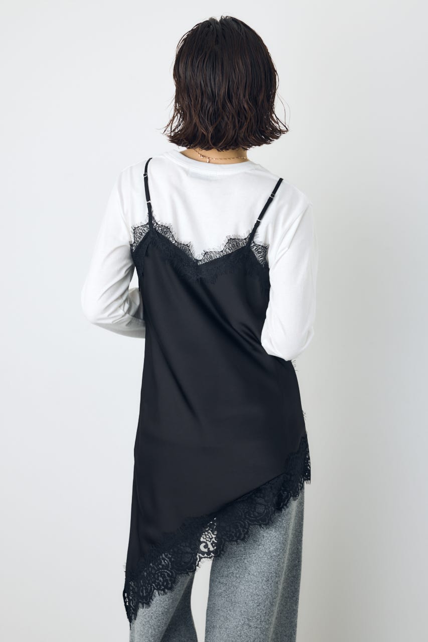 【着丈バリエ】レースサテンアシメキャミソール BLK S