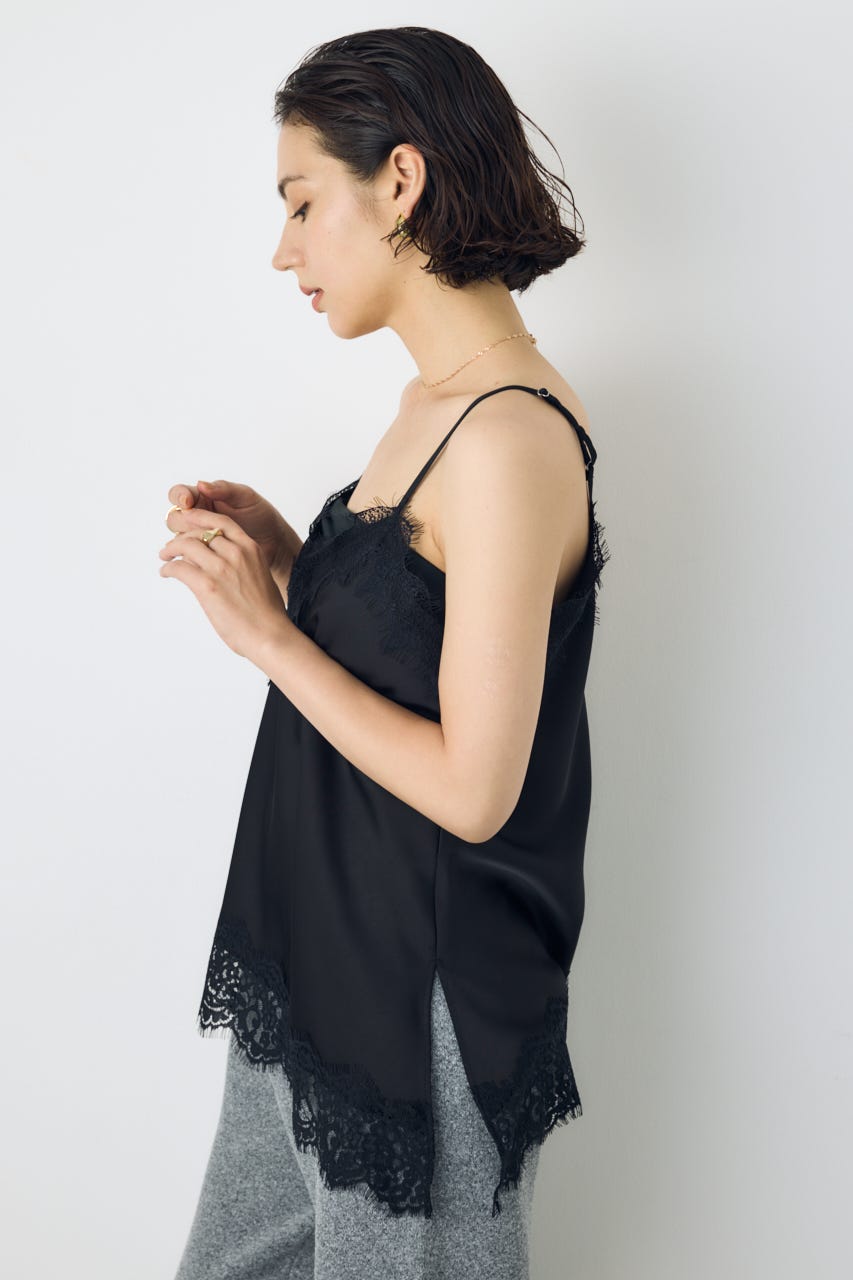 【着丈バリエ】レースサテンアシメキャミソール BLK S