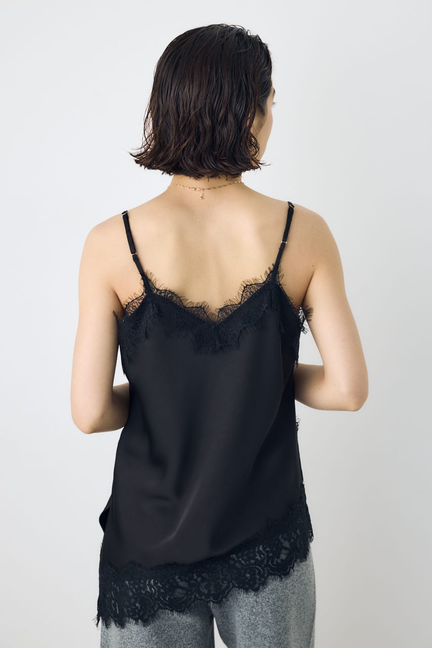 【着丈バリエ】レースサテンアシメキャミソール BLK S