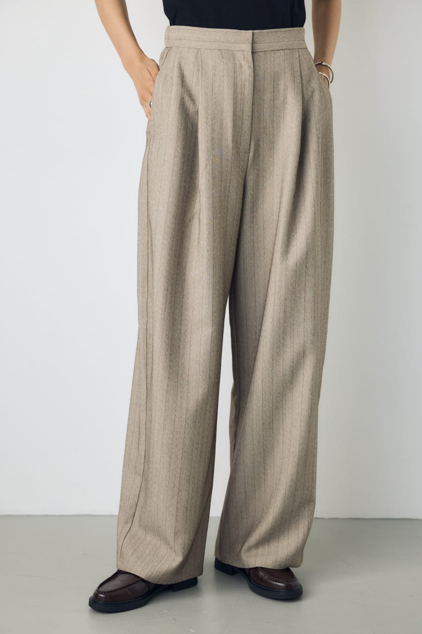 ストライプワンタックバレルワイドパンツ 柄BEG S