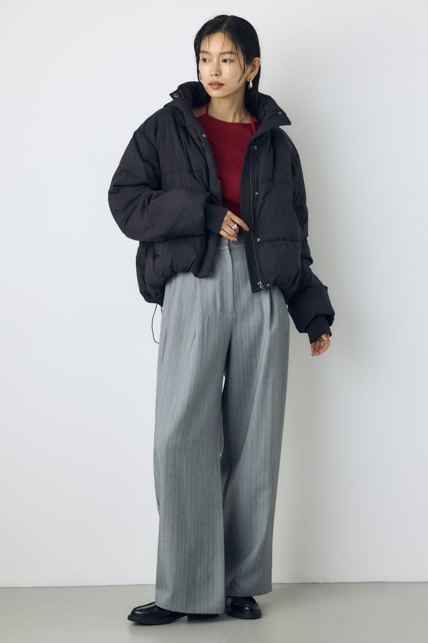 ストライプワンタックバレルワイドパンツ 柄GRY S