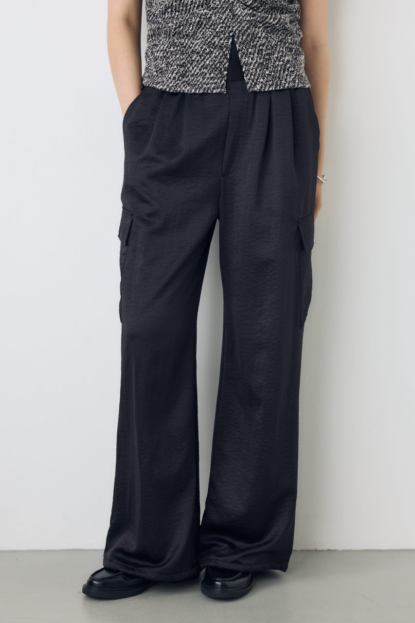 サテンワイドカーゴパンツ BLK M