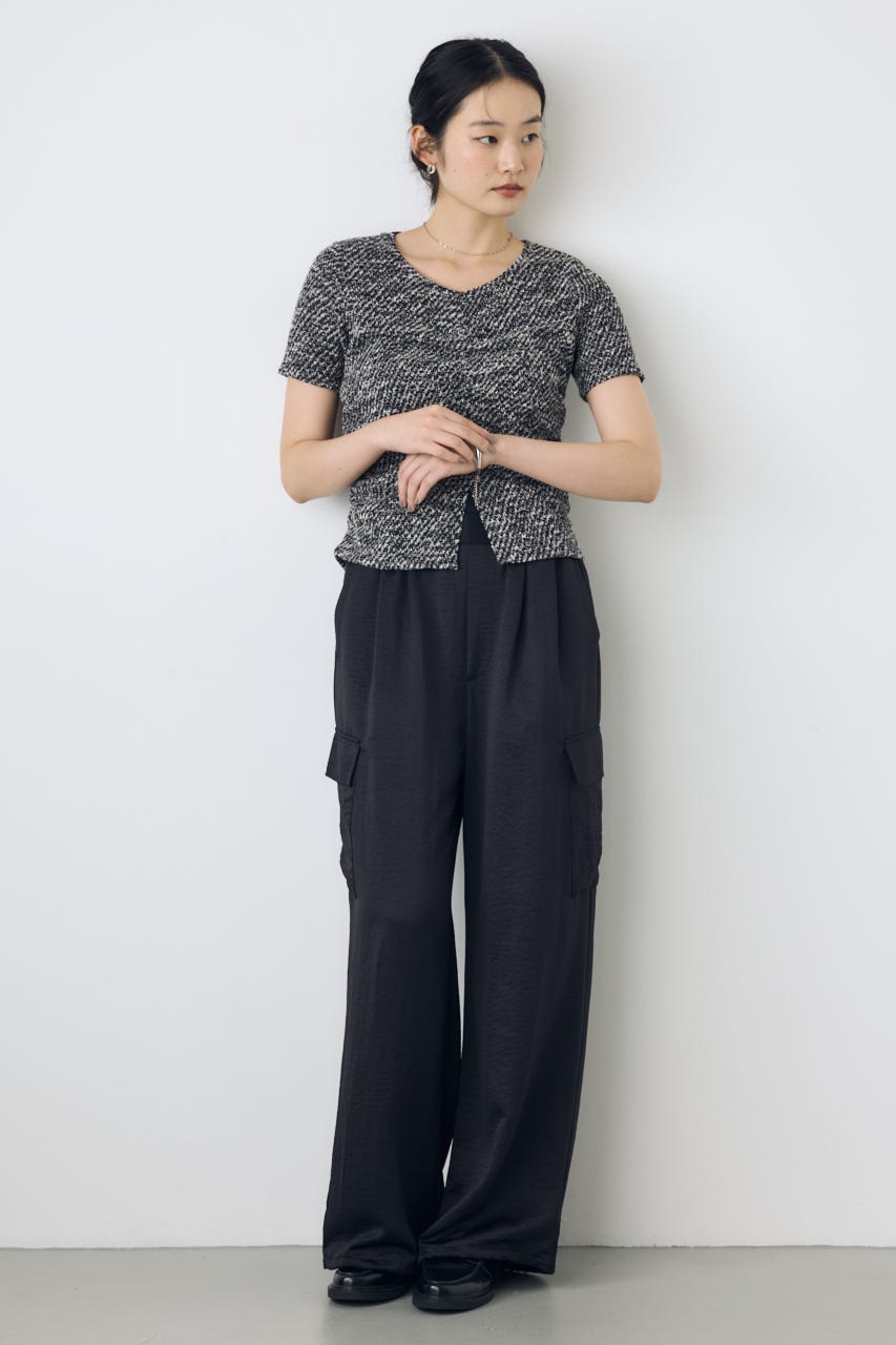 サテンワイドカーゴパンツ BLK M