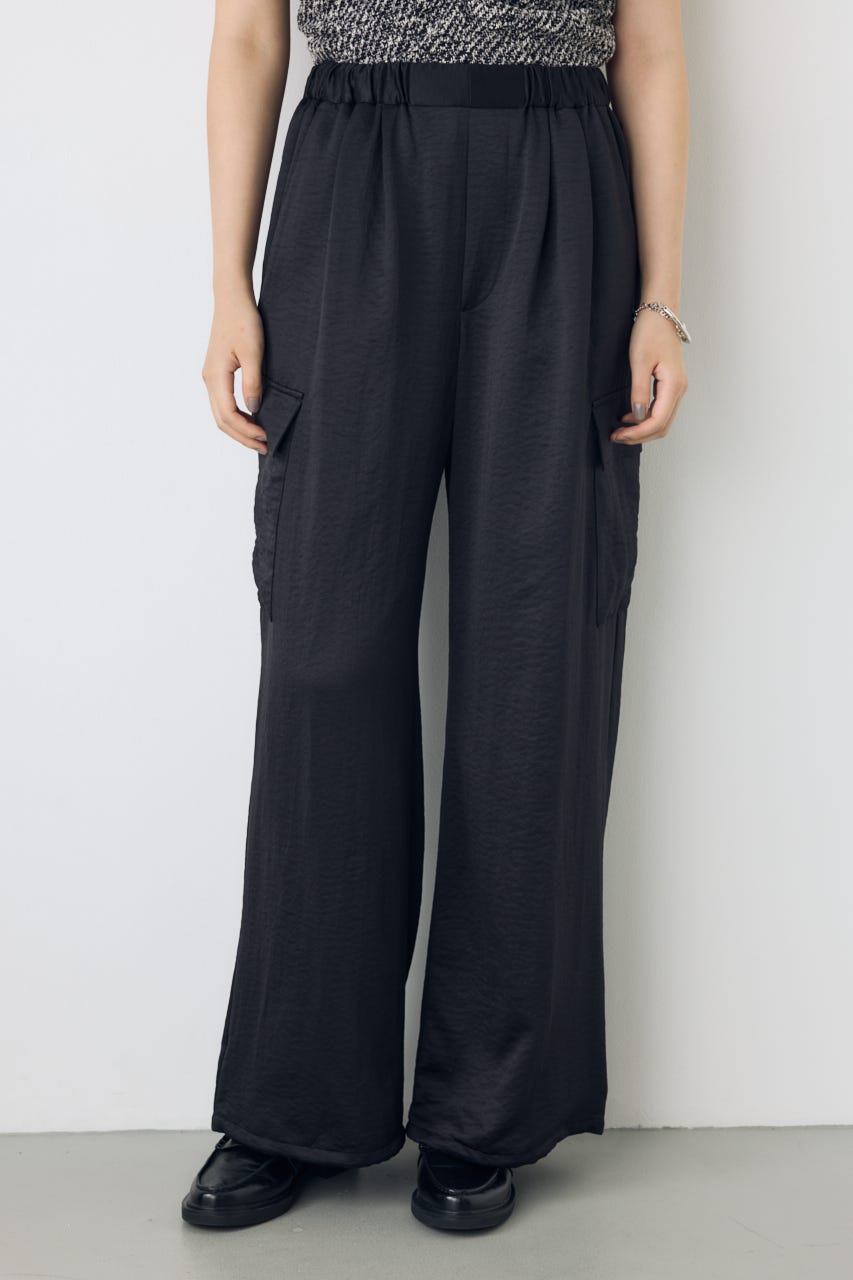 サテンワイドカーゴパンツ BLK M