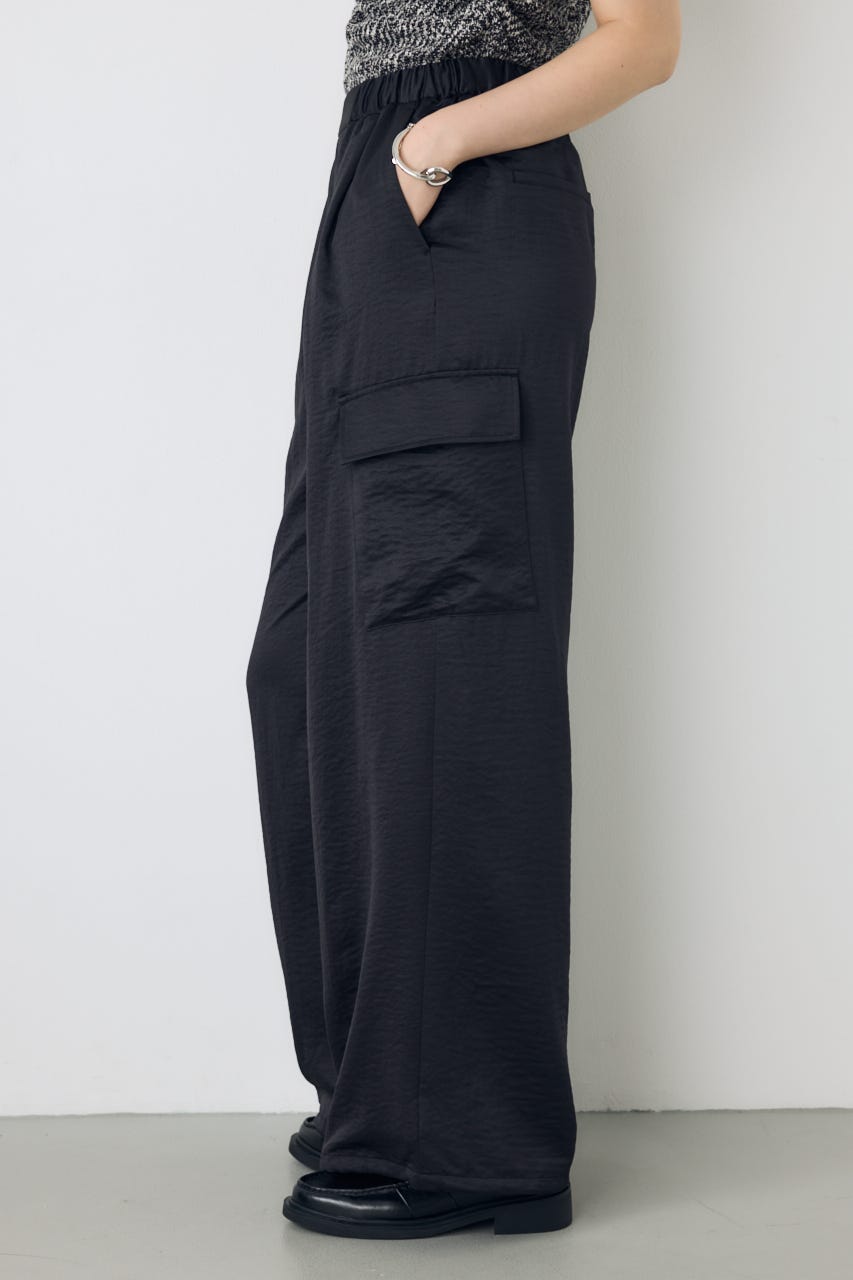 サテンワイドカーゴパンツ BLK M