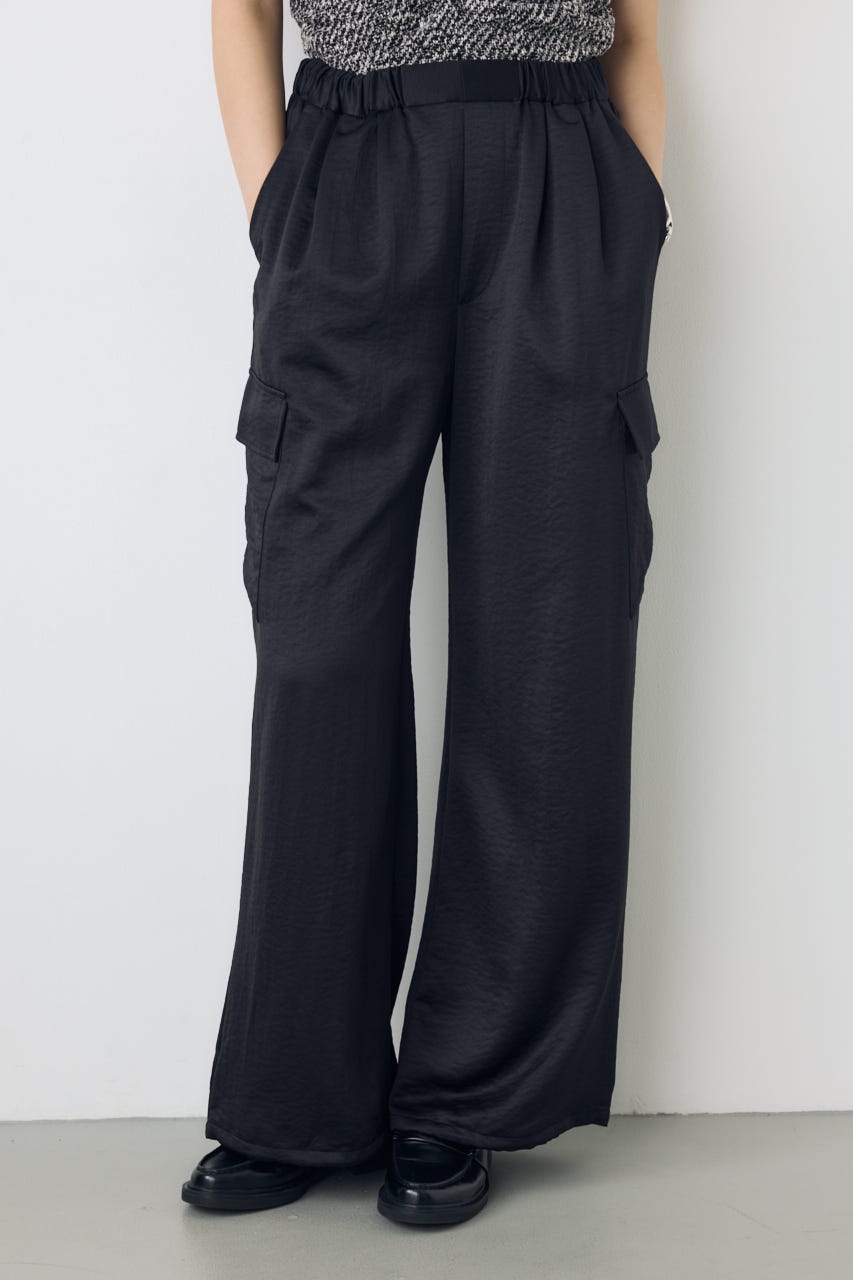 サテンワイドカーゴパンツ BLK M