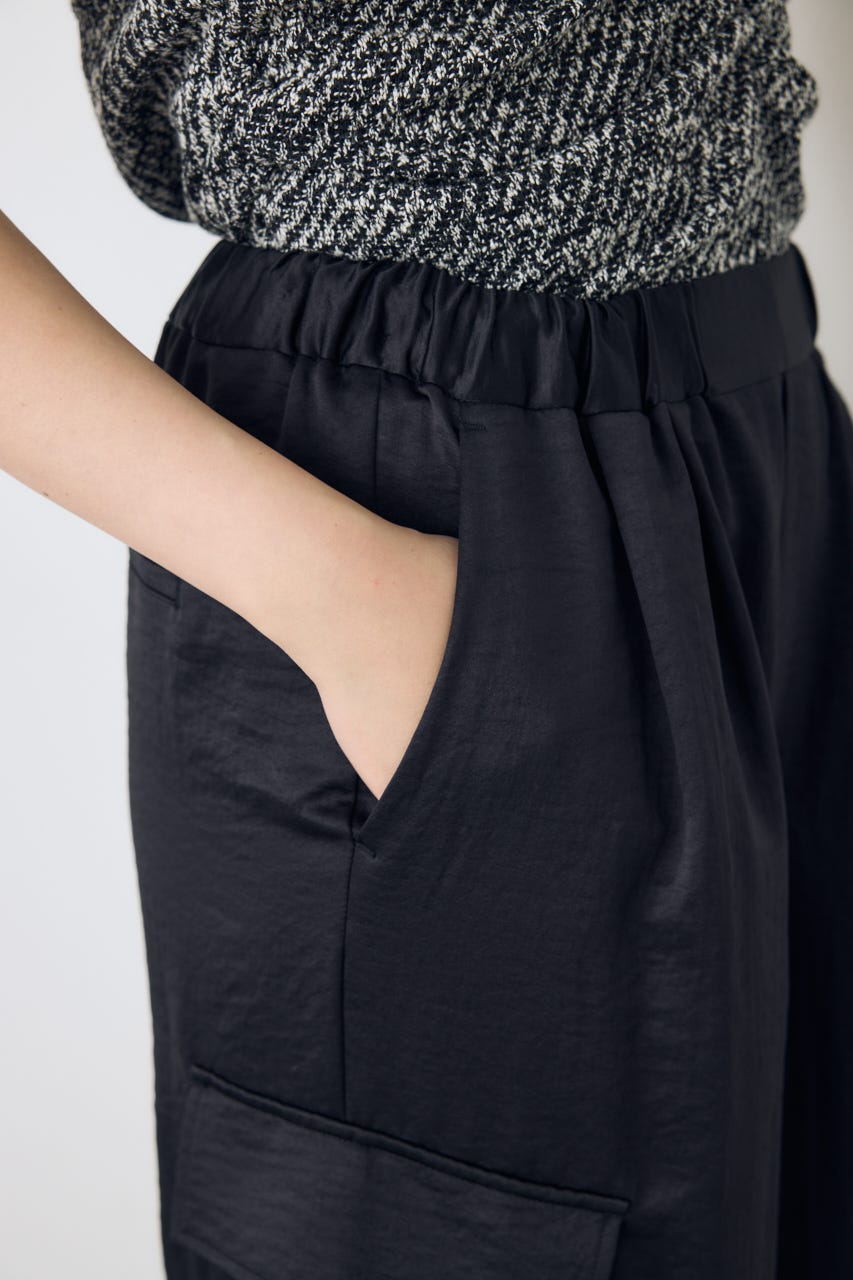 サテンワイドカーゴパンツ BLK M