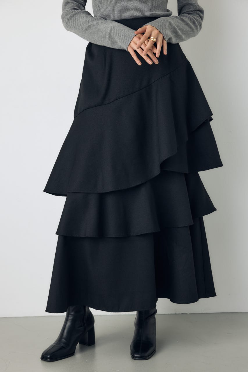アシンメトリーティアードスカート BLK S