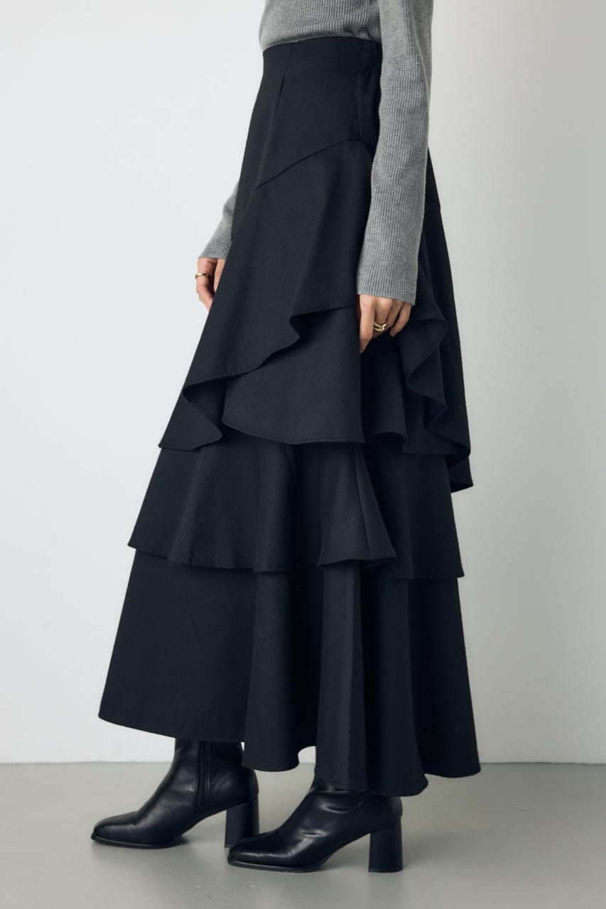 アシンメトリーティアードスカート BLK S