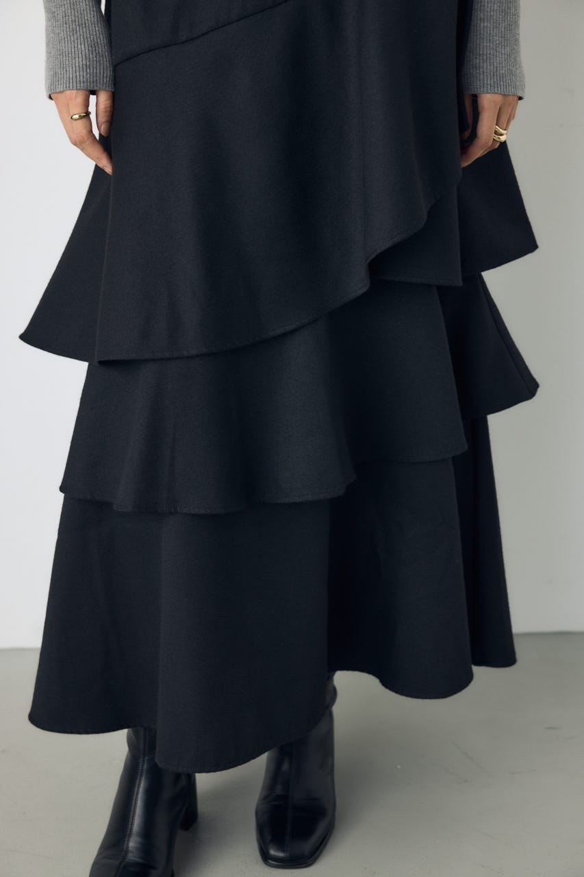 アシンメトリーティアードスカート BLK S